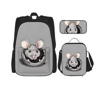 WZYCWB Grey rat Backpack set (3-piece set) - student school bag + pencil case + lunch bag, large capacity backpack, Black, One Size