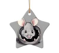 WZYCWB Grey rat patterned Star Shape ceramic pendant, perfect for decorating your home Christmas tree for winter parties