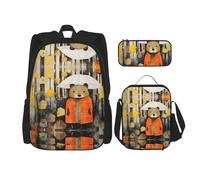 WZYCWB Groundhog Illustration Backpack set (3-piece set) - student school bag + pencil case + lunch bag, large capacity backpack, Black, One Size