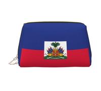WZYCWB Haitian Flag Patterned Leather Cosmetic Bag - Perfect for Carry-On or Home Organization