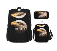 WZYCWB Handsome eagle head Backpack (3-piece set), large capacity backpack, student school bag, pencil case, lunch bag combination