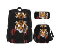 WZYCWB Handsome tiger head Campus life backpack set (3 pieces) - school bag + pencil case + lunch bag, meet all the daily needs of students!