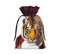 WZYCWB Handsome tiger head Christmas Gift Bags for Christmas Party Supplies Decorations, 8.3 * 11.8 Inch Colorblock Burlap Drawstring Gift Bags,