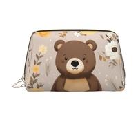WZYCWB Happy Bear Patterned Leather Cosmetic Bag - Perfect for Carry-On or Home Organization