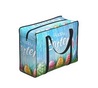 WZYCWB Happy Easter Egg Bunny Portable Storage Bag for Adults, One Size, Polyester with Vinyl Lining, Zippered Tote, 53 x 40 x 23 cm, Foldable with Reinforced Handles