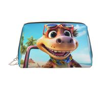 WZYCWB Happy Little Dinosaur Patterned Leather Cosmetic Bag - Perfect for Carry-On or Home Organization