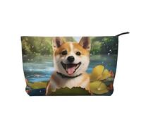 WZYCWB Happy Shiba Inu Printed Travel Cosmetic Bag, Perfect for Business Trips and Vacations.