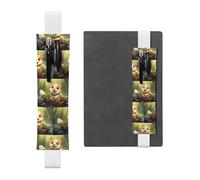 WZYCWB Happy sitting dog Diary pencil pouches, PVC pen holders and pen holders with elastic bands, and bookmarks are the best gift choices., White, One Size