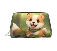 WZYCWB Happy Sitting Dog Patterned Leather Cosmetic Bag - Perfect for Carry-On or Home Organization