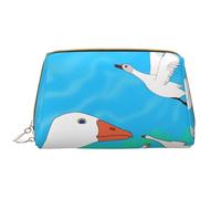 WZYCWB happy white goose Leather cosmetic bag with pockets, portable travel cosmetic bag, large capacity cosmetic storage bag,