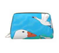 WZYCWB Happy White Goose Patterned Leather Cosmetic Bag - Perfect for Carry-On or Home Organization