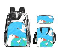 WZYCWB happy white goose Printed backpack set | Lunch bag and pencil case | Perfect for work, business trips, and vacations.