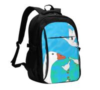 WZYCWB happy white goose Printed laptop backpack, business men's commuter backpack, computer bag with USB port charging