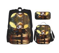 WZYCWB Hard-working bees Backpack set (3-piece set) - student school bag + pencil case + lunch bag, large capacity backpack, Black, One Size