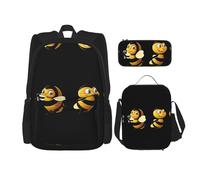WZYCWB Hard-working little bee Backpack (3-piece set), large capacity backpack, student school bag, pencil case, lunch bag combination