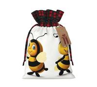 WZYCWB Hard-working little bee Christmas Gift Bags for Christmas Party Supplies Decorations, 8.3 * 11.8 Inch Colorblock Burlap Drawstring Gift Bags,