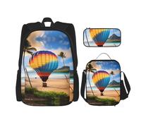WZYCWB Hawaii Hot Air Balloon Backpack set (3-piece set) - student school bag + pencil case + lunch bag, large capacity backpack, Black, One Size