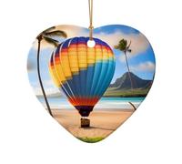 WZYCWB Hawaii Hot Air Balloon patterned Heart Shape ceramic pendant, perfect for decorating your home Christmas tree for winter parties