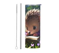 WZYCWB Hedgehog reading seriously Insulated stainless steel cup, office outdoor sports cycling environmentally friendly cup 20oz straw cup
