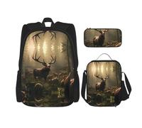 WZYCWB herd of deer Backpack set (3-piece set) - student school bag + pencil case + lunch bag, large capacity backpack, Black, One Size
