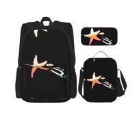 WZYCWB Holographic Starfish Backpack set (3-piece set) - student school bag + pencil case + lunch bag, large capacity backpack