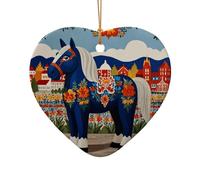 WZYCWB Hometown of the Dala Horse patterned Heart Shape ceramic pendant, perfect for decorating your home Christmas tree for winter parties