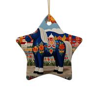 WZYCWB Hometown of the Dala Horse patterned Star Shape ceramic pendant, perfect for decorating your home Christmas tree for winter parties