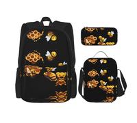 WZYCWB Honeycomb Bee Backpack (3-piece set), large capacity backpack, student school bag, pencil case, lunch bag combination