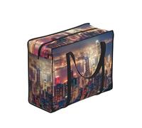 WZYCWB Hong Kong Cityscape Storage Tote Bag for Adults, One Size, Black, Polyester, Vinyl Lining, Zippered, 53x23x40 cm, Foldable with Reinforced Handles