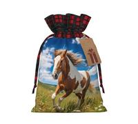 WZYCWB Horses on the Prairie Christmas Gift Bags, Burlap Drawstring Gift Bags for Christmas Party Supplies Decoration Bags, 8.3 * 11.8 Inch
