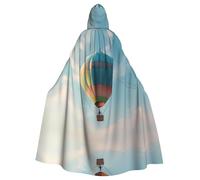 WZYCWB Hot air balloon flying high Halloween hooded cape, a stylish adult cape perfect for carnivals, themed parties, and masquerades.