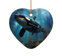 WZYCWB Huge killer whales patterned Heart Shape ceramic pendant, perfect for decorating your home Christmas tree for winter parties