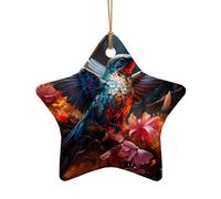 WZYCWB Hummingbird patterned Star Shape ceramic pendant, perfect for decorating your home Christmas tree for winter parties
