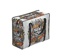 WZYCWB I Love New York Doodle Art Portable Shopping Storage Tote Bag for Adults, One Size, Polyester with Vinyl Lining, Zippered Closure, 53 x 40 x 23 cm, Foldable with Reinforced Handles