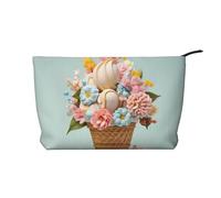 WZYCWB Ice Cream and Flowers Printed Travel Cosmetic Bag, Perfect for Business Trips and Vacations.