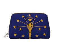 WZYCWB Indiana State Flag Leather cosmetic bag with pockets, portable travel cosmetic bag, large capacity cosmetic storage bag,