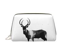 WZYCWB Ink Antelope Patterned Leather Cosmetic Bag - Perfect for Carry-On or Home Organization