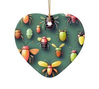 WZYCWB Insect Atlas patterned Heart Shape ceramic pendant, perfect for decorating your home Christmas tree for winter parties