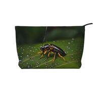 WZYCWB Insects on leaves Corduroy cosmetic bag, women's portable zipper handbag purse, suitable for travel and daily storage, cosmetics