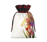 WZYCWB Iris flowers Christmas Gift Bags for Christmas Party Supplies Decorations, 8.3 * 11.8 Inch Colorblock Burlap Drawstring Gift Bags,