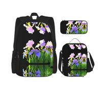WZYCWB Iris flowers in the sun Backpack set (3-piece set) - student school bag + pencil case + lunch bag, large capacity backpack