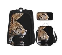 WZYCWB Jaguar head Campus life backpack set (3 pieces) - school bag + pencil case + lunch bag, meet all the daily needs of students!