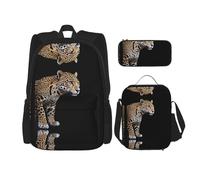 WZYCWB Jaguar stripes Campus life backpack set (3 pieces) - school bag + pencil case + lunch bag, meet all the daily needs of students!