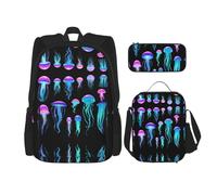 WZYCWB Jellyfish swarm Backpack (3-piece set), large capacity backpack, student school bag, pencil case, lunch bag combination