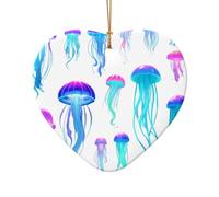 WZYCWB Jellyfish swarm patterned Heart Shape ceramic pendant, perfect for decorating your home Christmas tree for winter parties