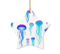 WZYCWB Jellyfish swarm patterned Star Shape ceramic pendant, perfect for decorating your home Christmas tree for winter parties