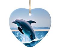 WZYCWB Jumping up dolphins patterned Heart Shape ceramic pendant, perfect for decorating your home Christmas tree for winter parties