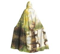 WZYCWB Kitten fishing Halloween hooded cape, a stylish adult cape perfect for carnivals, themed parties, and masquerades.