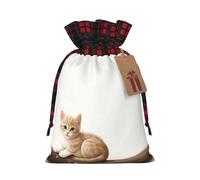WZYCWB Kitten looking at the stars Christmas Gift Bags for Christmas Party Supplies Decorations, 8.3 * 11.8 Inch Colorblock Burlap Drawstring Gift Bags,