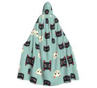 WZYCWB Kitten pattern Halloween hooded cape, a stylish adult cape perfect for carnivals, themed parties, and masquerades.